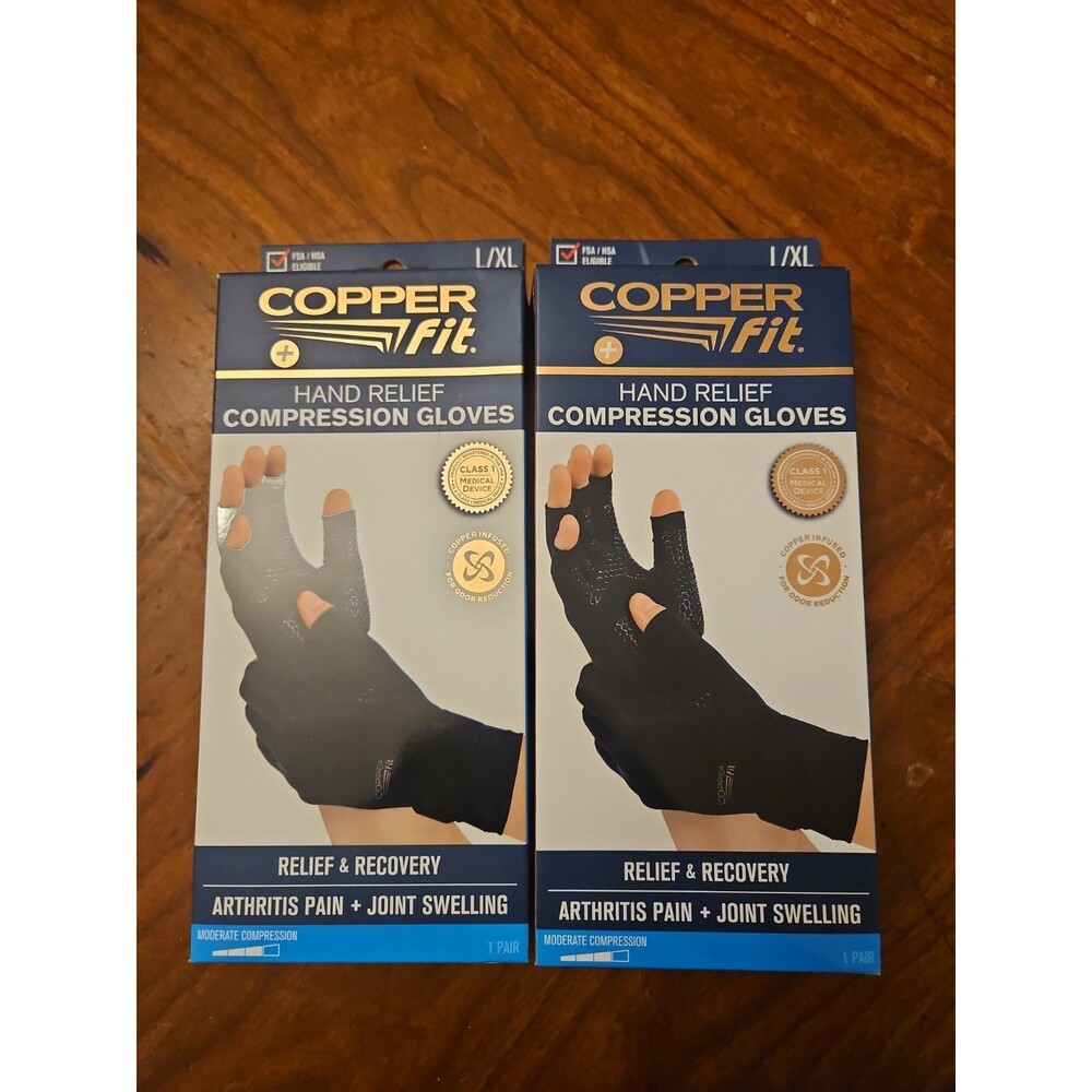 2x COPPER FIT HAND RELIEF COMPRESSION GLOVES SIZE LARGE / XLARGE NEW